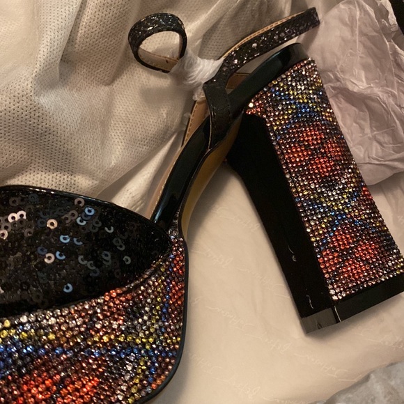 NWT Betsey Johnson ALAIA Black Plaid Sequin Heels - Picture 10 of 13